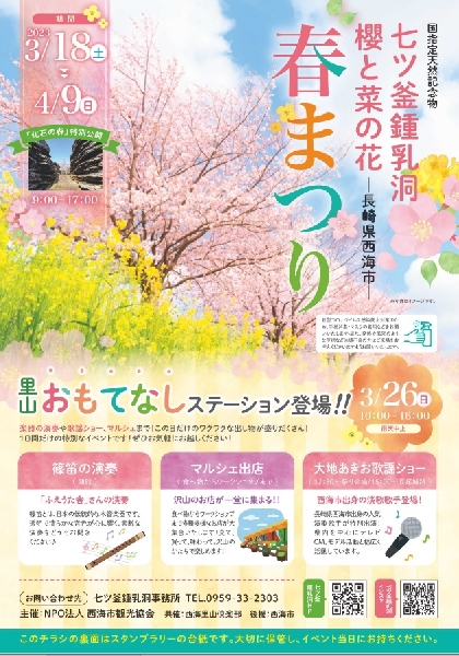 七ツ釜鍾乳洞公園（長崎県西海市）の菜の花と桜の花見